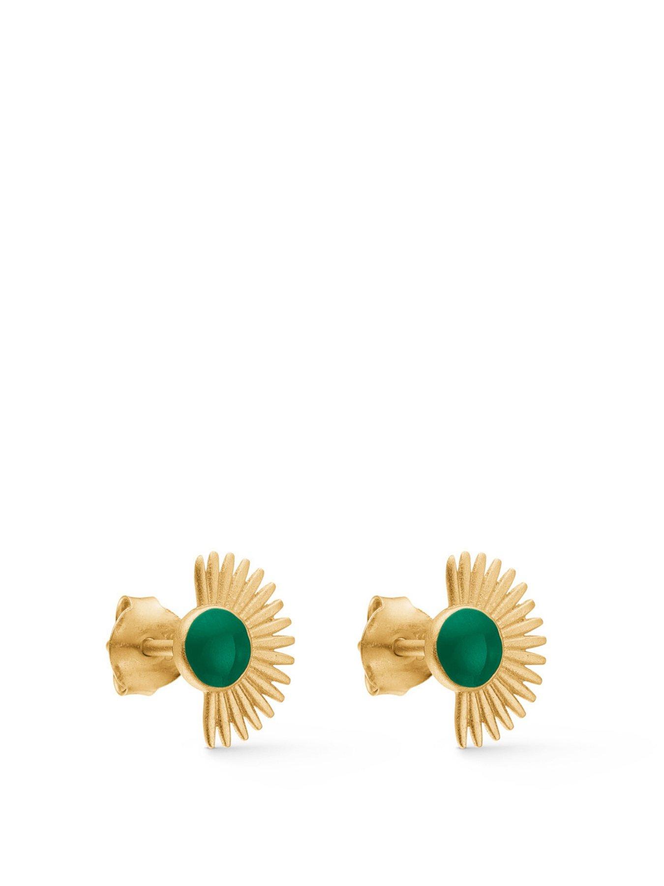 undefined Petrol Green Soleil Gold Plated Sterling Silver Studs