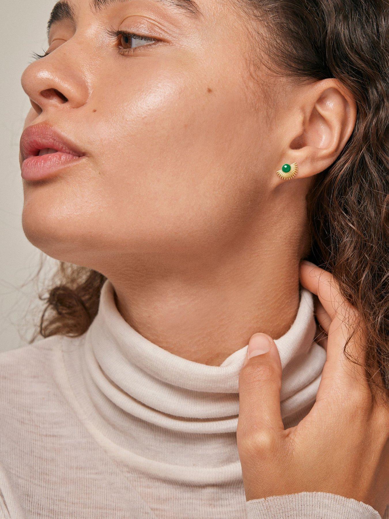 Image 2 of 3 of ENAMEL Copenhagen Petrol Green Soleil Gold Plated Sterling Silver Studs