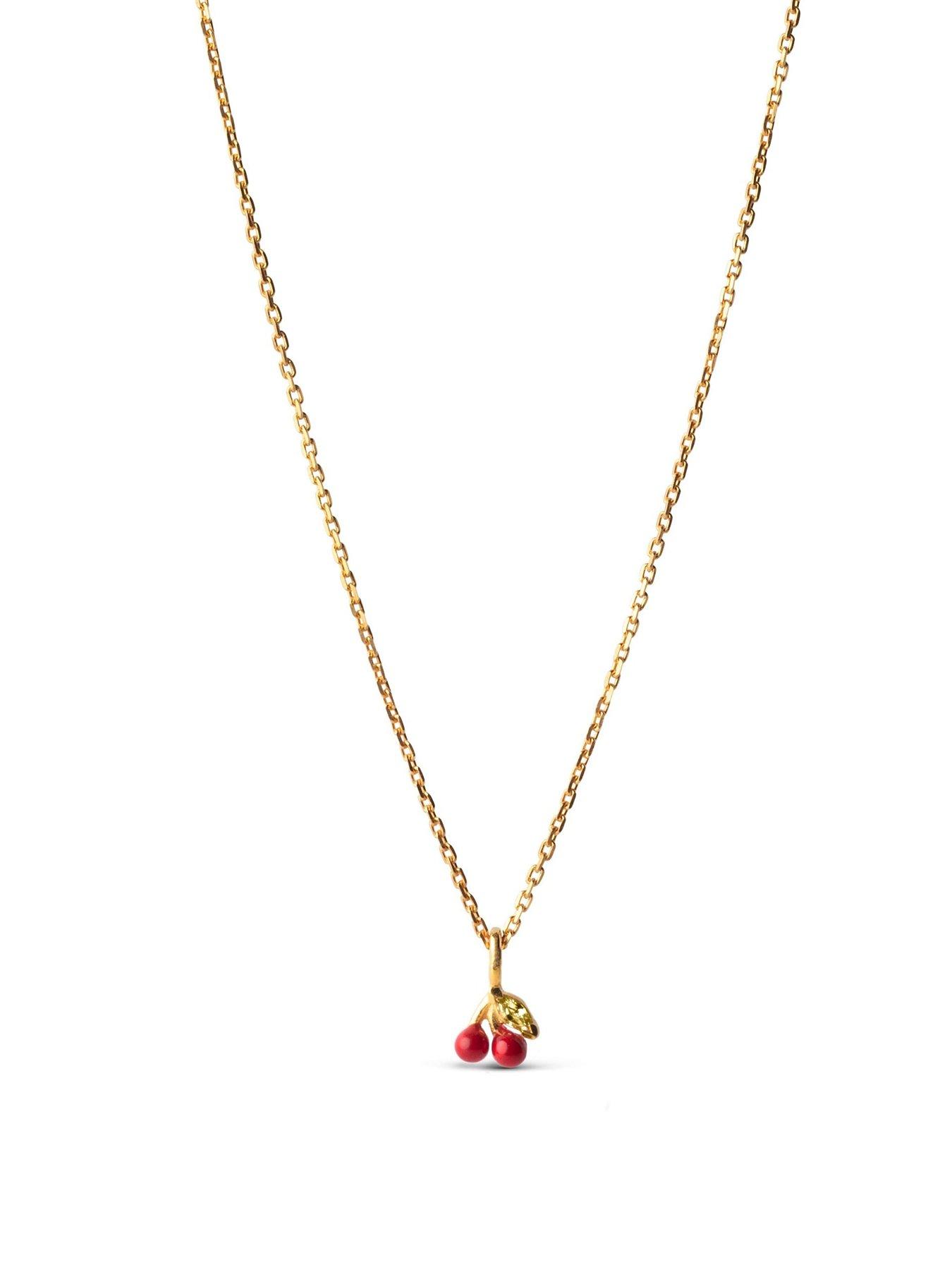 undefined Red Cherry Gold Plated Sterling Silver Necklace