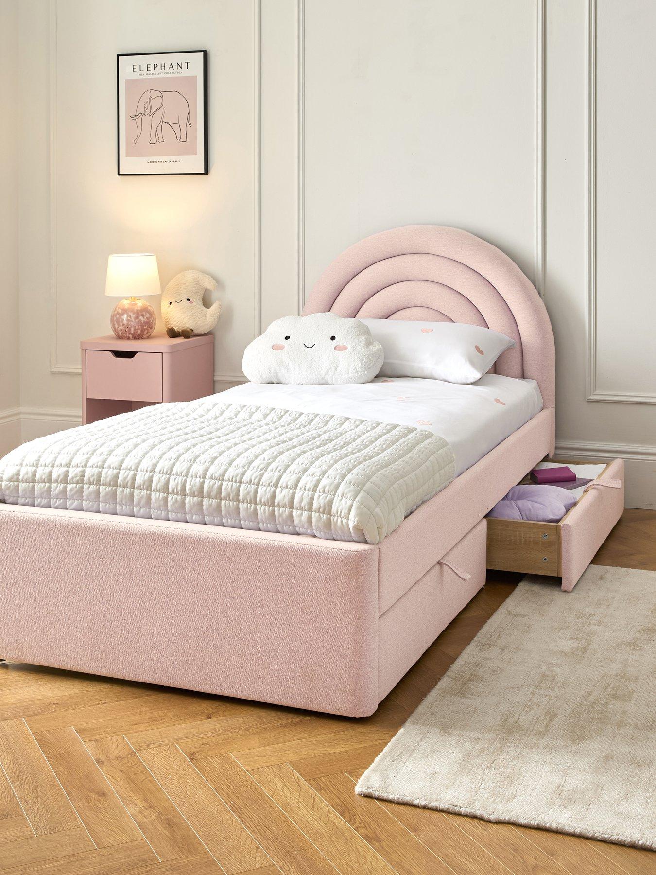 undefined Rainbow Children's Single Bed Frame with Drawers and Mattress Options (Buy and SAVE!) - Pink - FSC® Certified