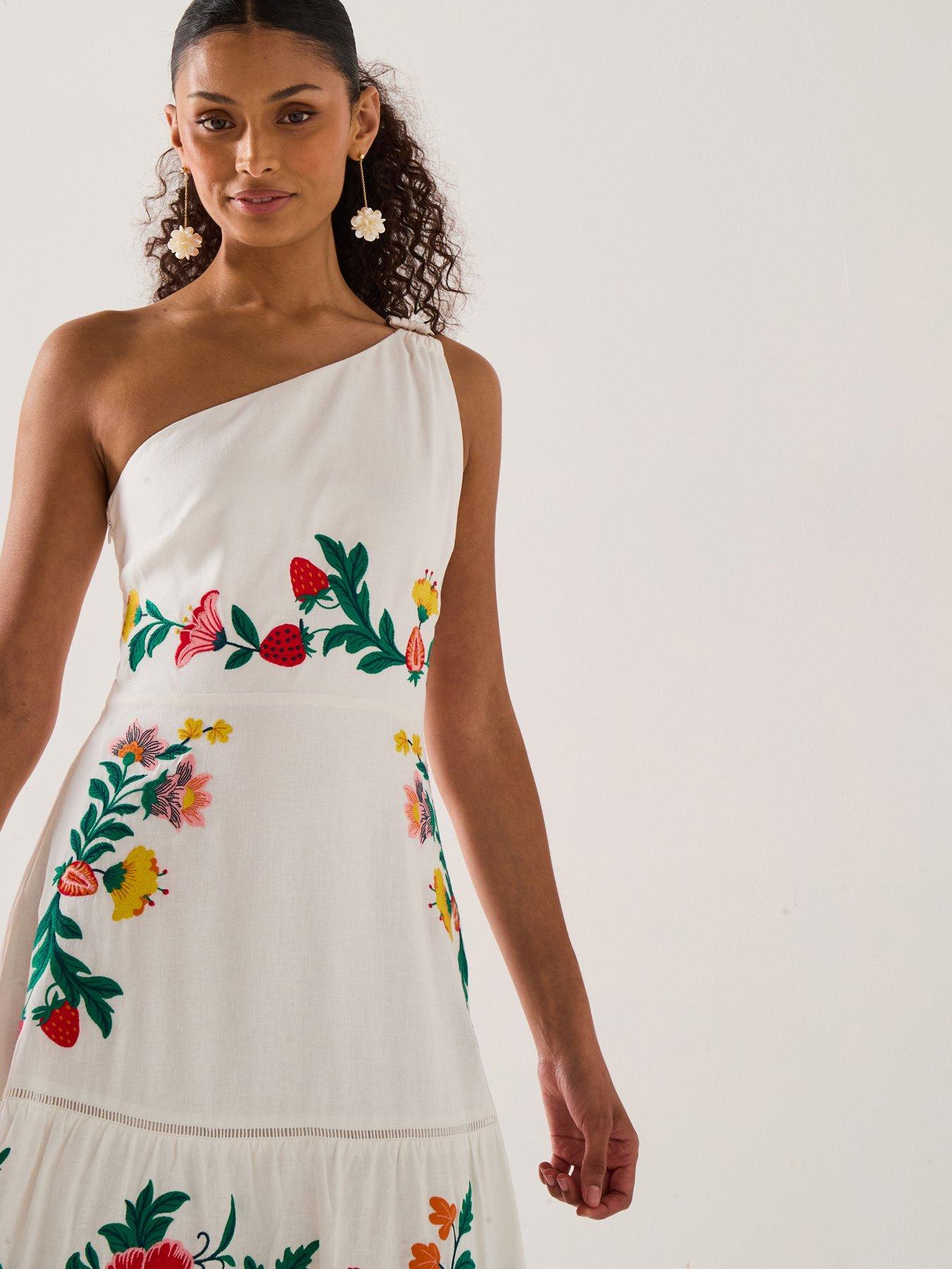 undefined Ollie One Embroidered Shoulder Maxi - White