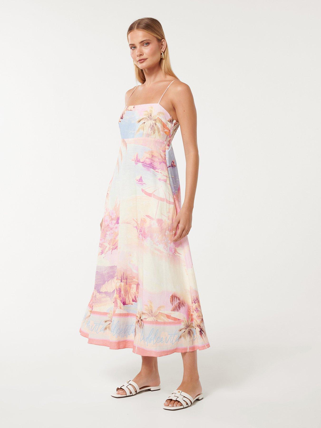 undefined Joanne Linen Italian Midi Dress - Pink