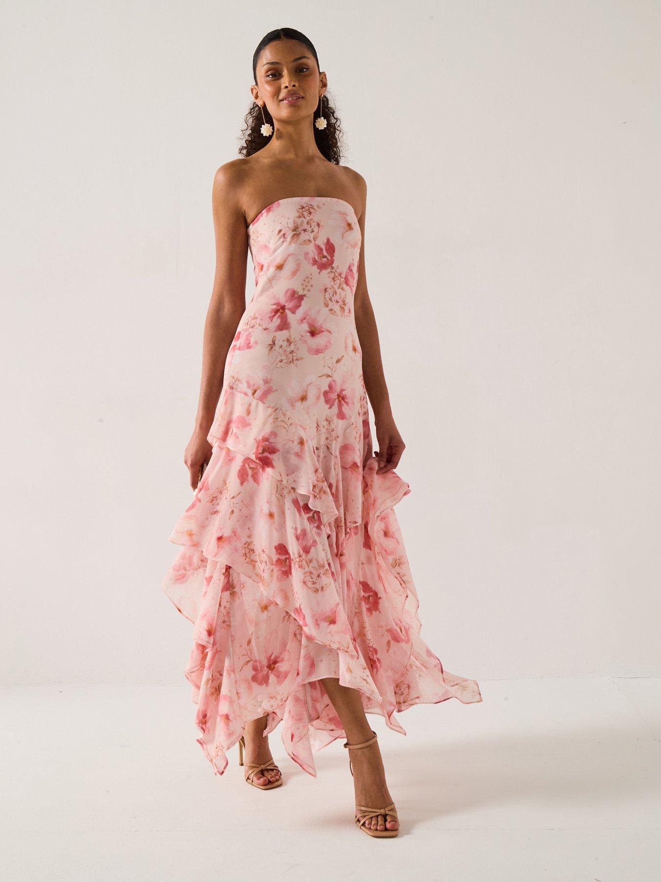 Forever New: Sharpay Sheer Floral Ruffle Dress - Pink