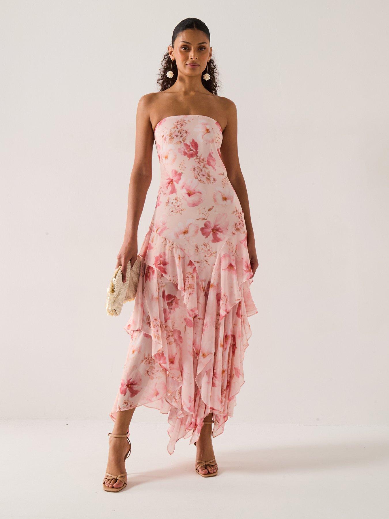 Image 3 of 6 of Forever New Sharpay Sheer Floral Ruffle Dress - Pink