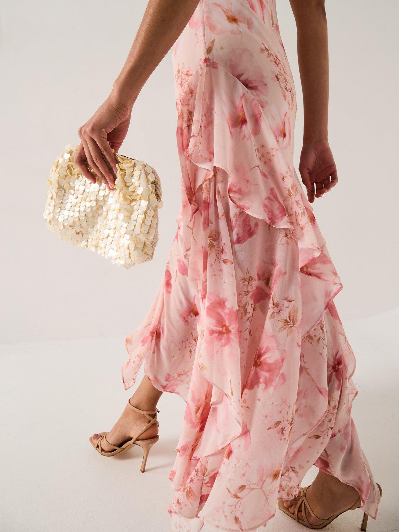 Image 6 of 6 of Forever New Sharpay Sheer Floral Ruffle Dress - Pink