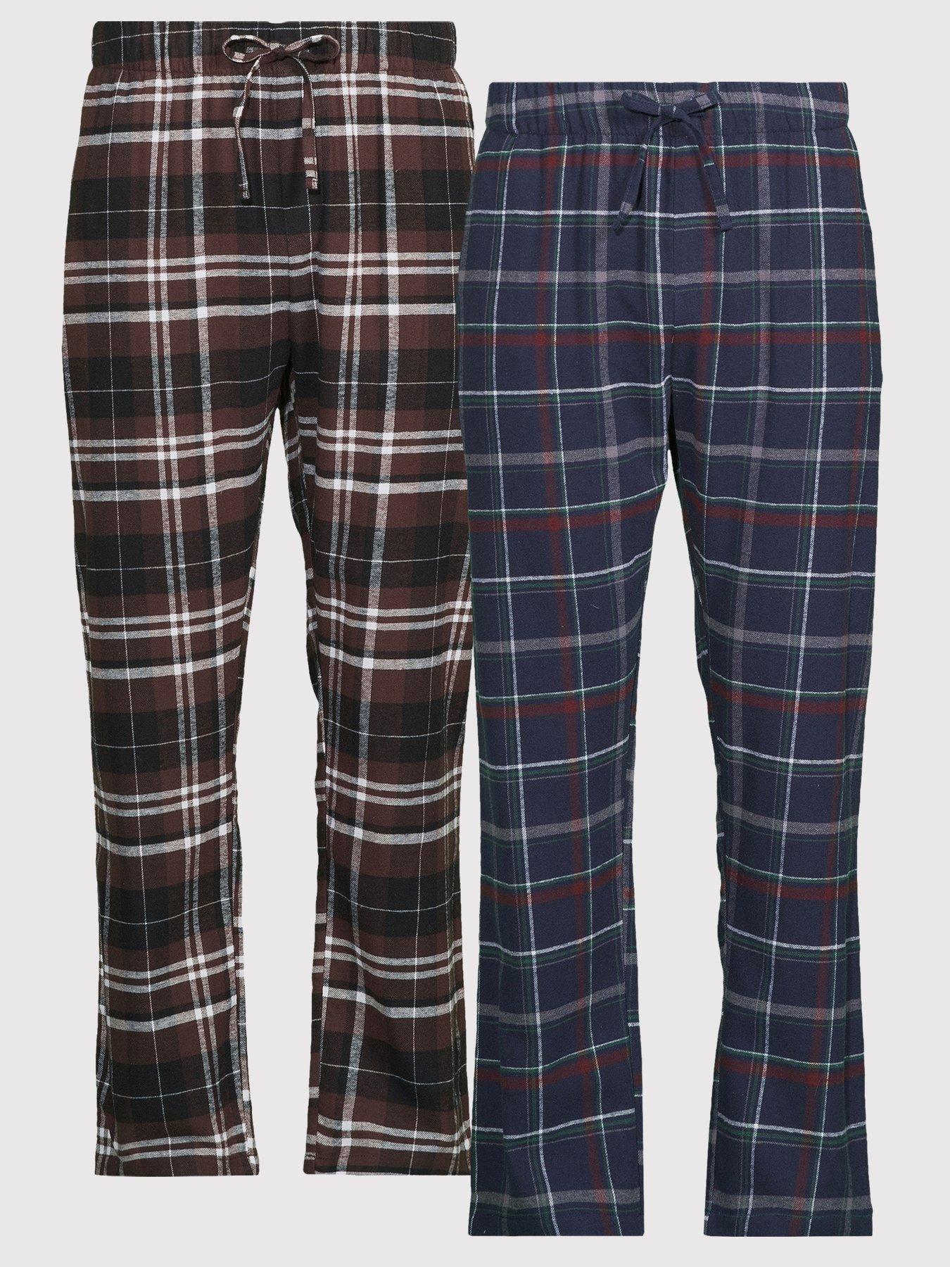 Image 1 of 7 of The Very Collection 2 Pack Soft Touch Check Lounge Bottoms - Burgundy/Navy