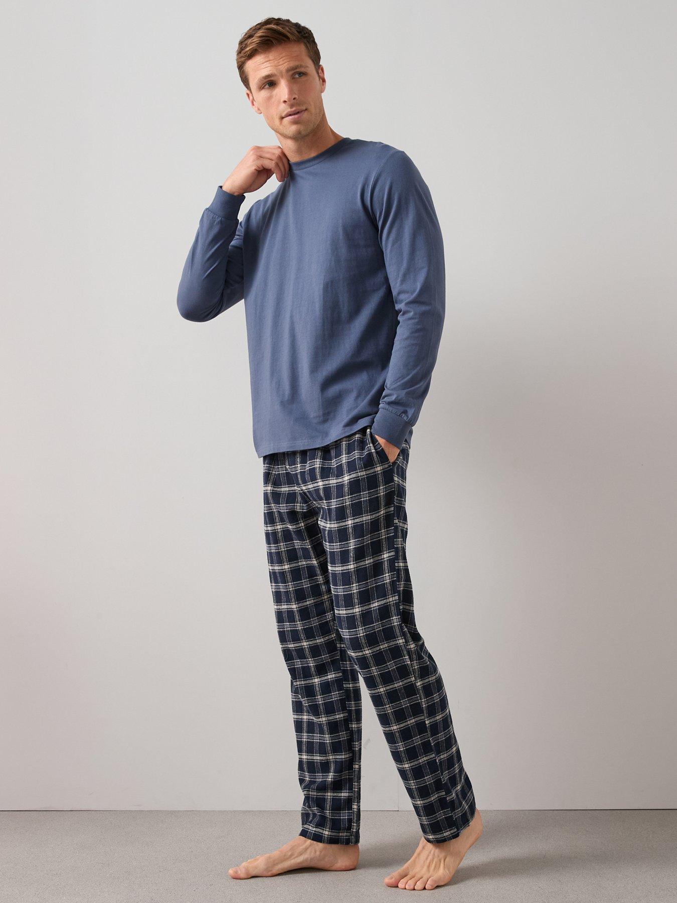 Image 1 of 6 of The Very Collection Long Sleeve T-Shirt With Brushed Check Bottoms - Navy