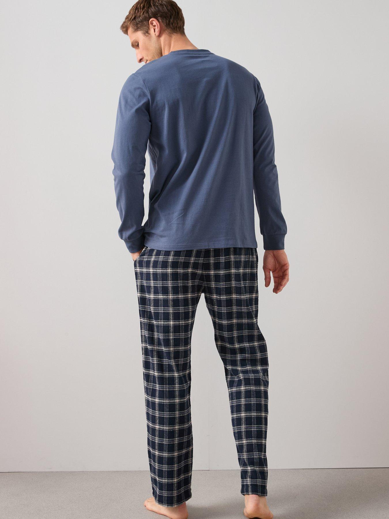 Image 2 of 6 of The Very Collection Long Sleeve T-Shirt With Brushed Check Bottoms - Navy