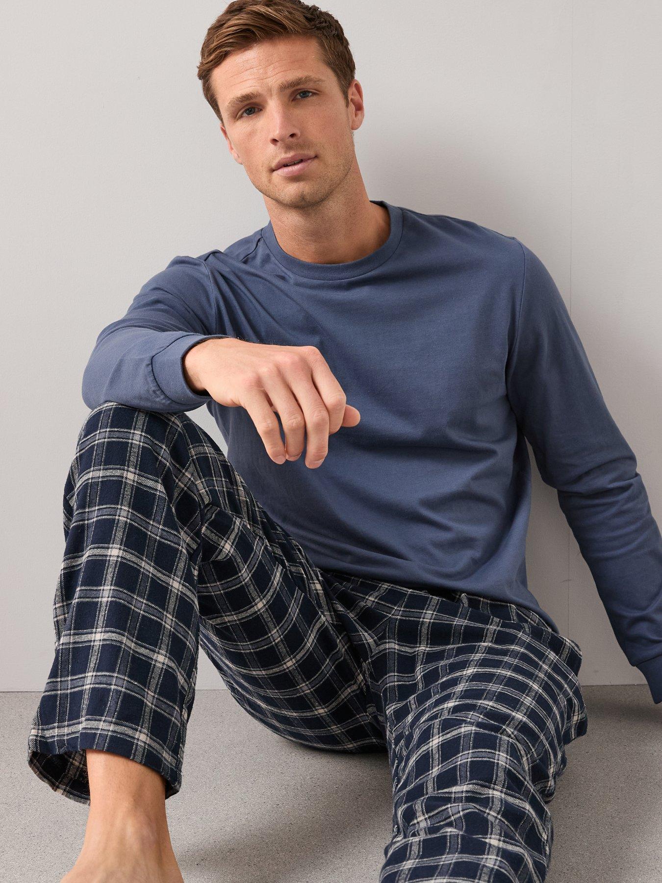 Image 3 of 6 of The Very Collection Long Sleeve T-Shirt With Brushed Check Bottoms - Navy