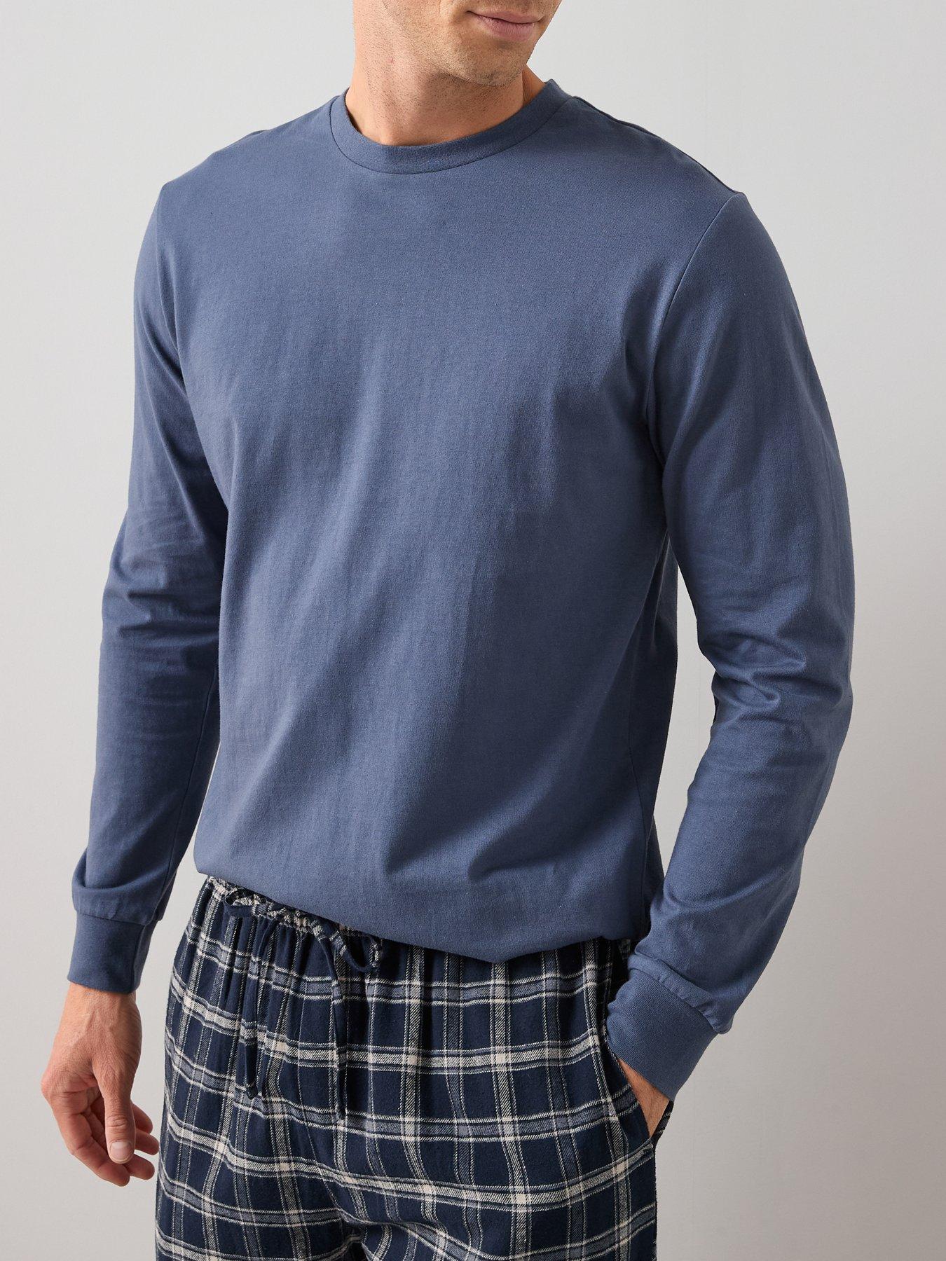 Image 4 of 6 of The Very Collection Long Sleeve T-Shirt With Brushed Check Bottoms - Navy