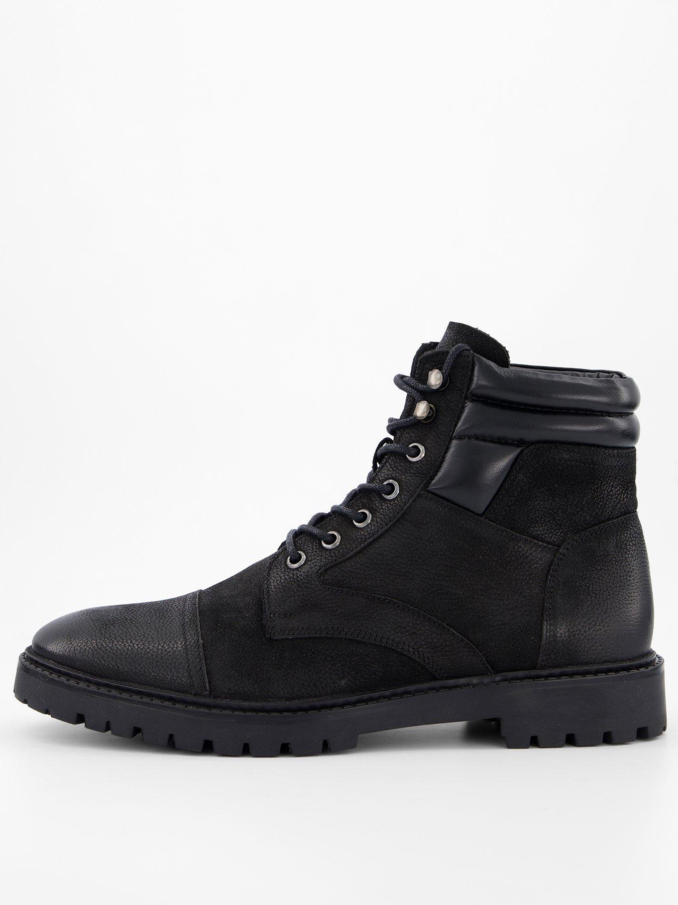 The Very Collection Leather Lace Up Boots - Black