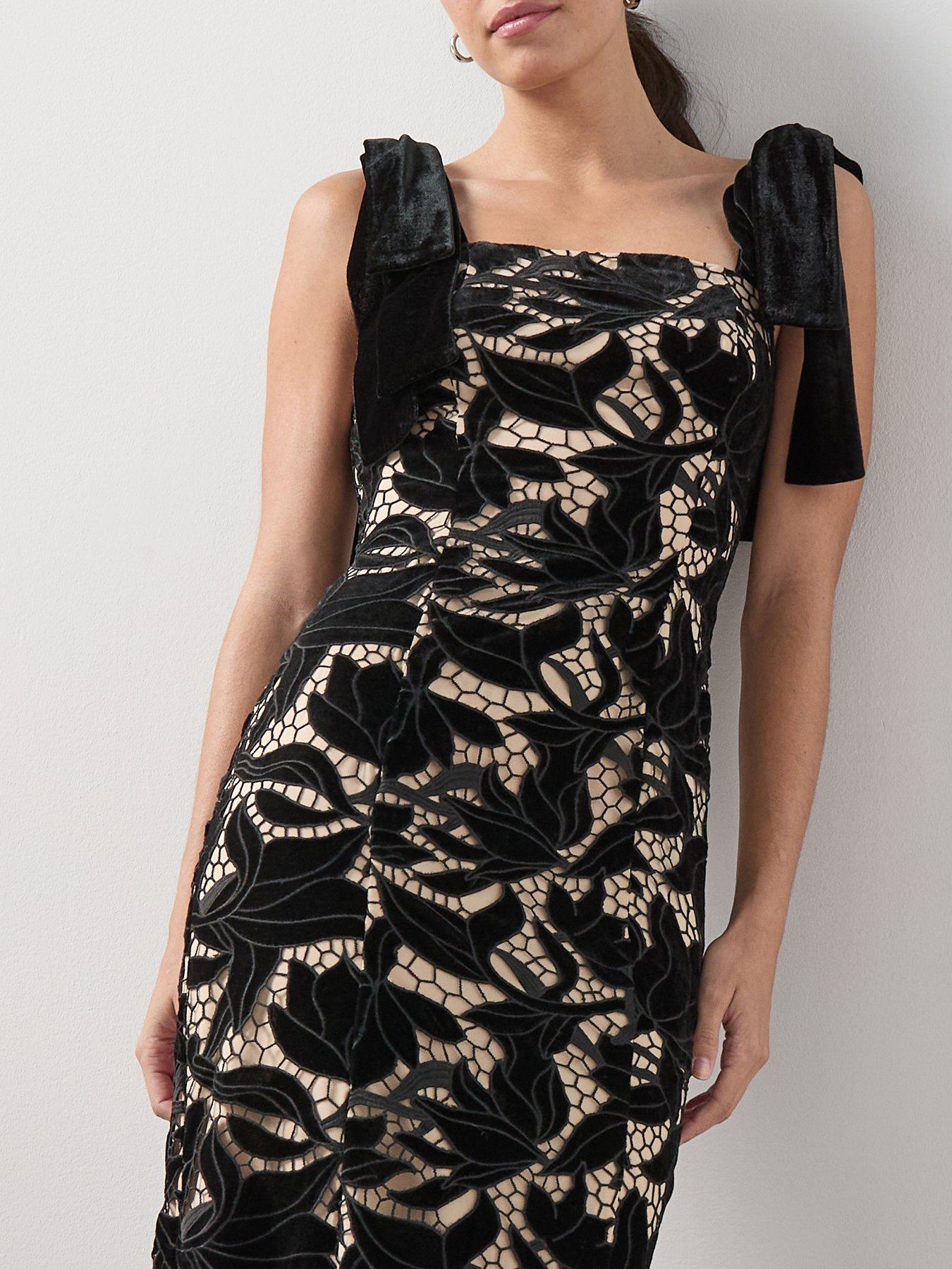 Image 5 of 7 of The Very Collection Velvet Tie Strap Guipure Lace Maxi Dress - Black