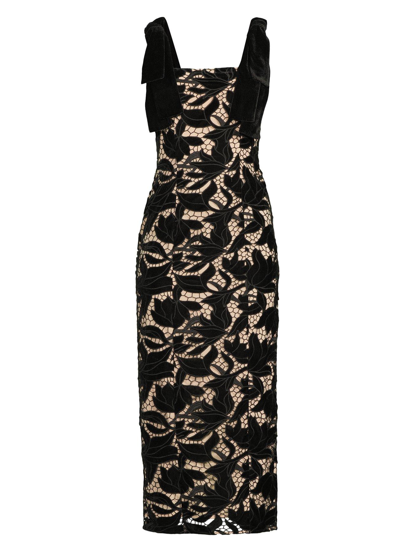 Image 7 of 7 of The Very Collection Velvet Tie Strap Guipure Lace Maxi Dress - Black