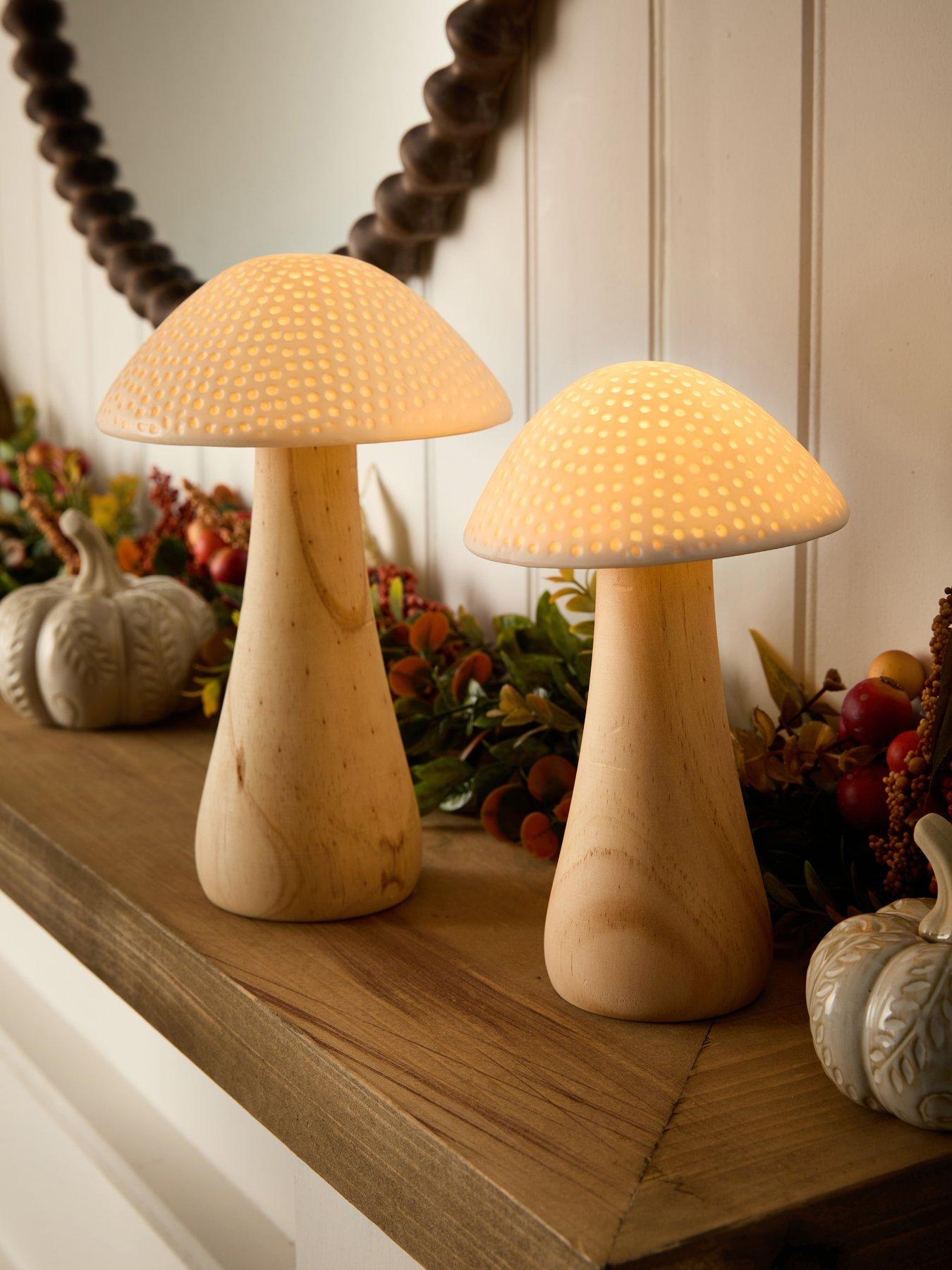 undefined Set Of 2 Ceramic Led Mushroom