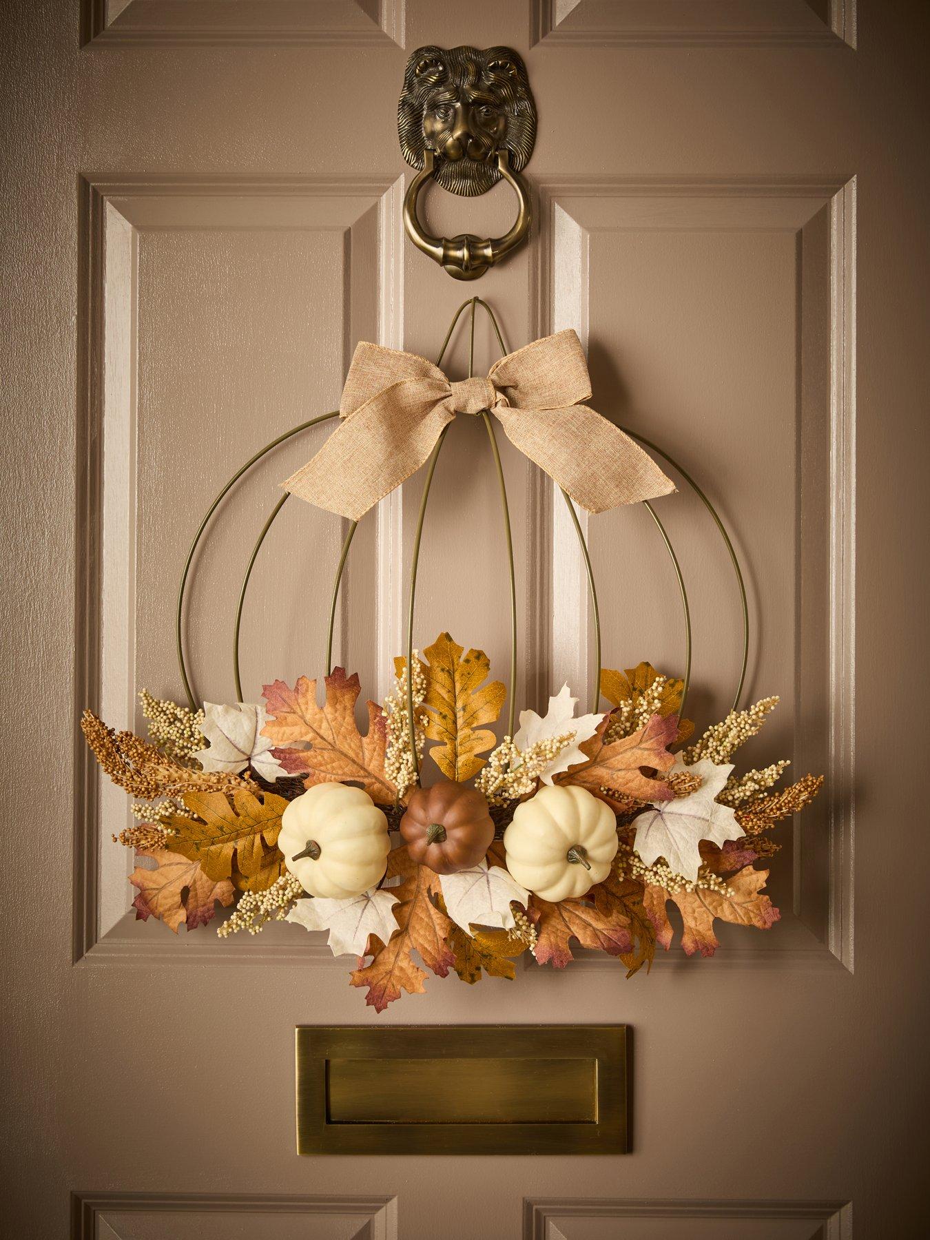 undefined Natural Florals Pumpkin Shaped Autumn Wreath
