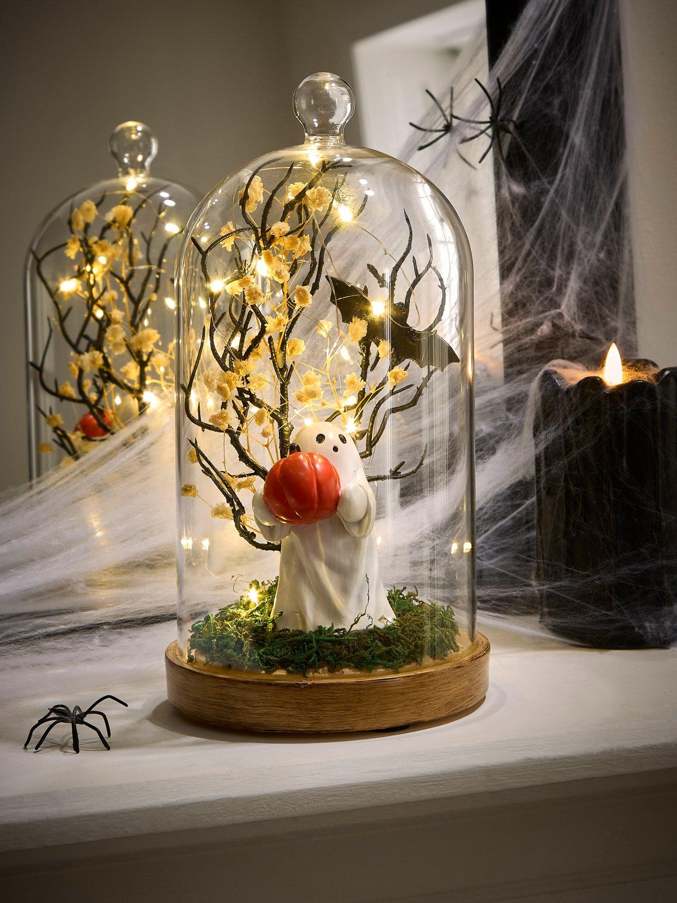 Very Home Halloween Cloche with Lit Ghost Scene Decoration