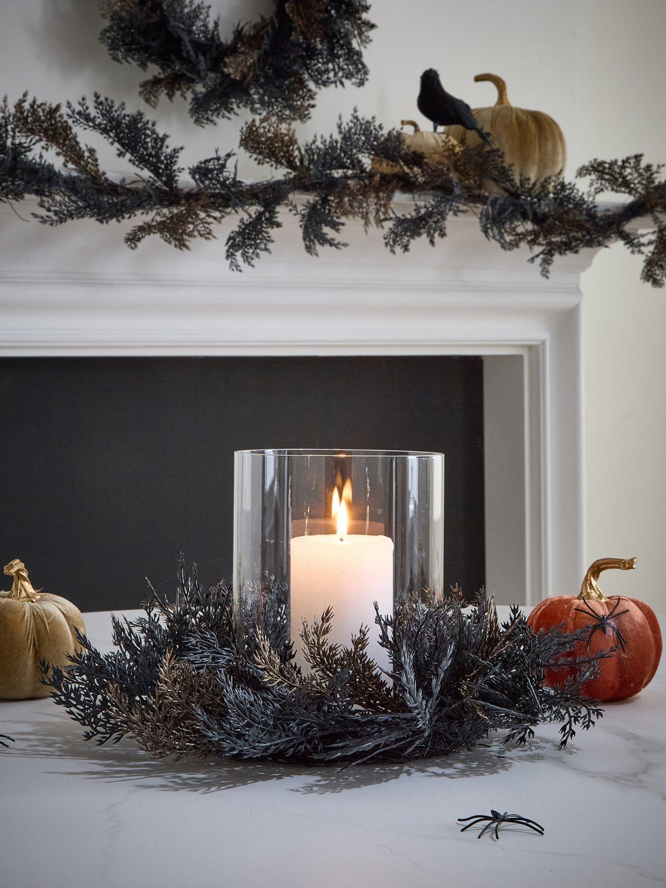 undefined Halloween Cedar Leaf 35cm Hurricane Table Centre,