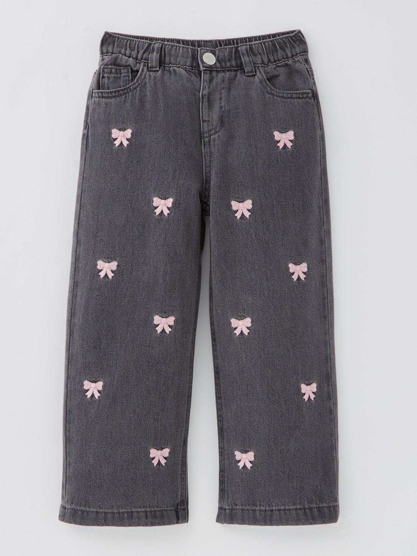 The Very Collection Girls Bow Embroidered Denim Jeans - Grey