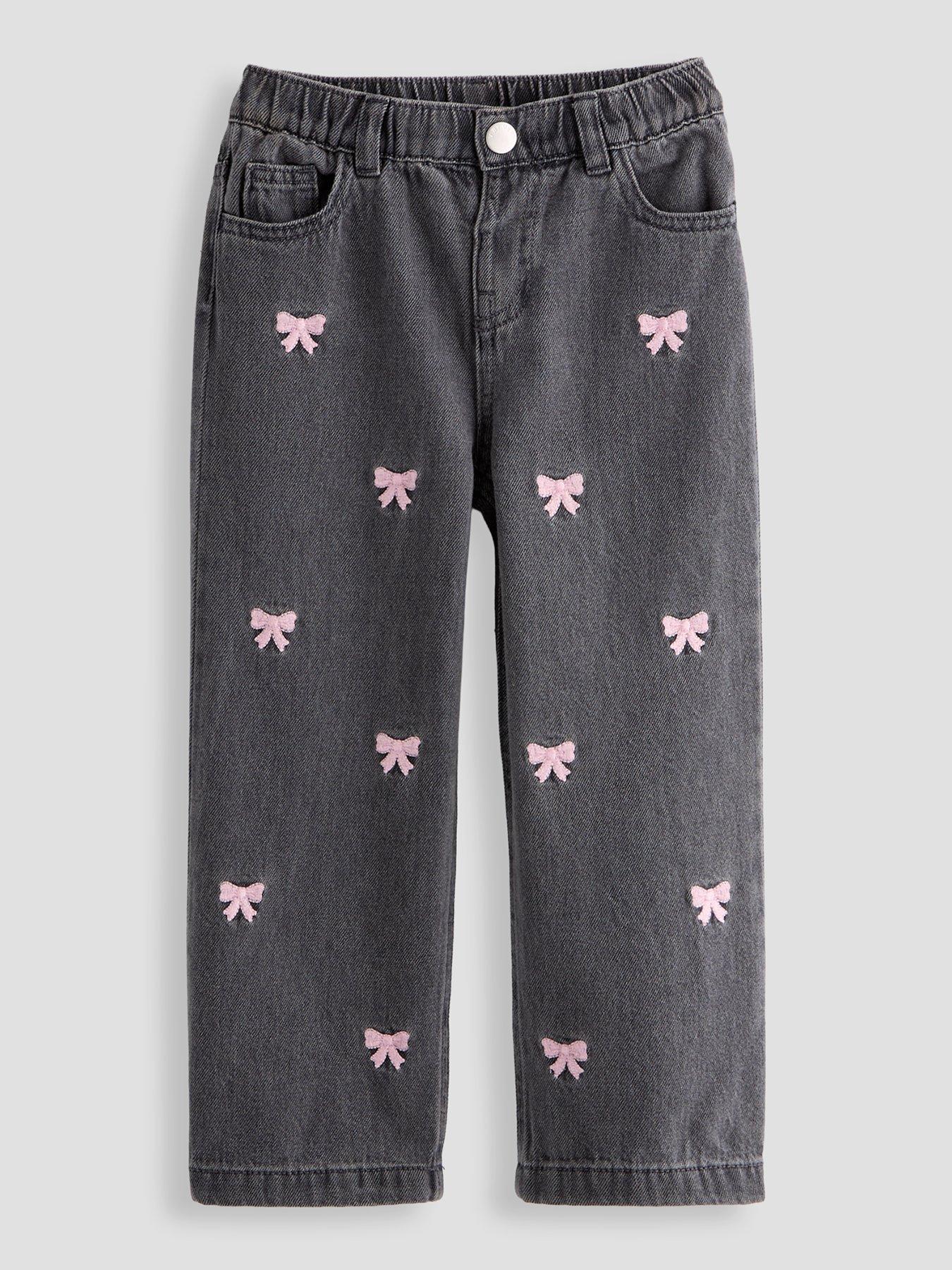 Image 1 of 6 of The Very Collection Girls Bow Embroidered Denim Jeans - Grey