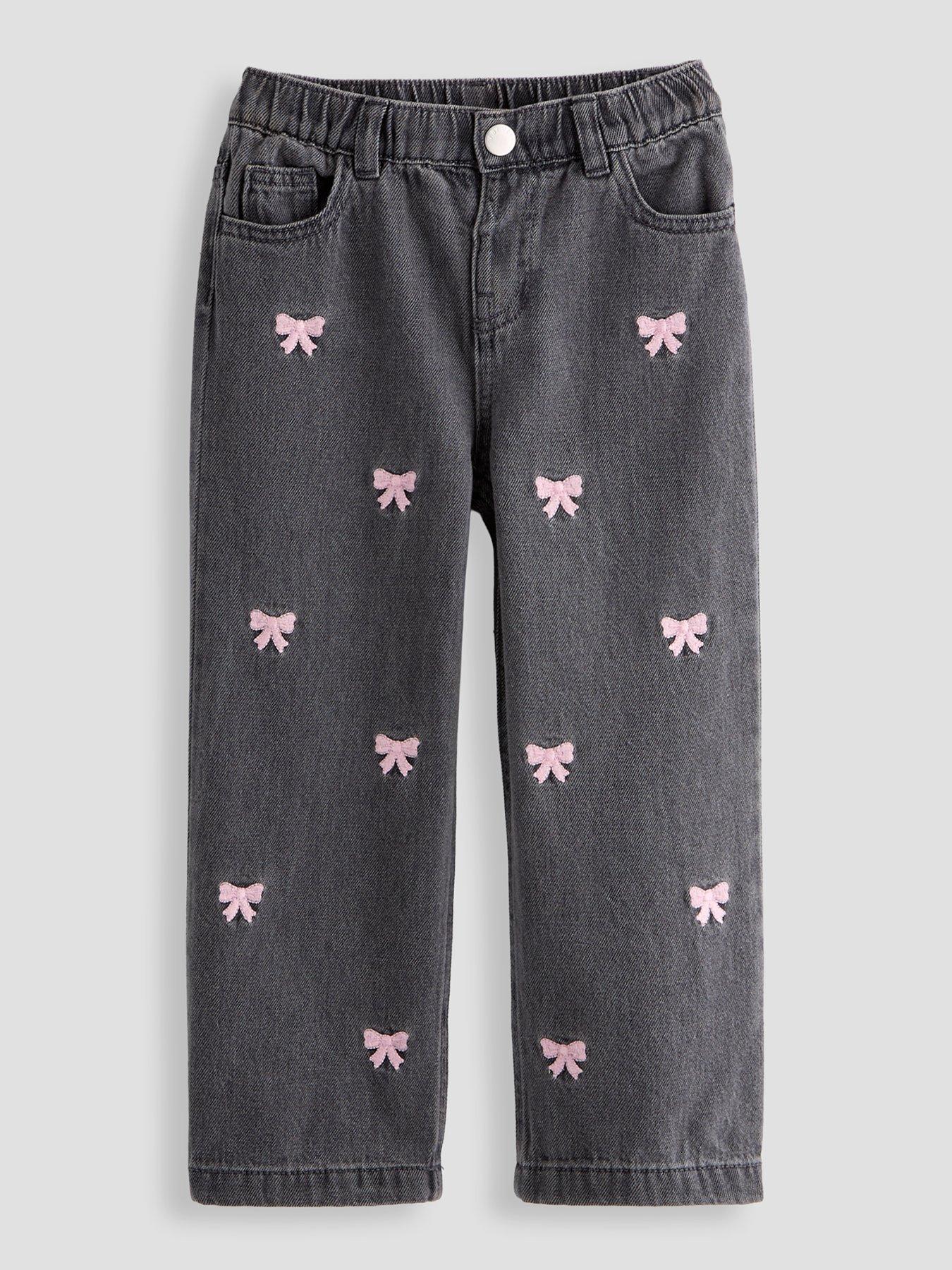 Image 2 of 6 of The Very Collection Girls Bow Embroidered Denim Jeans - Grey