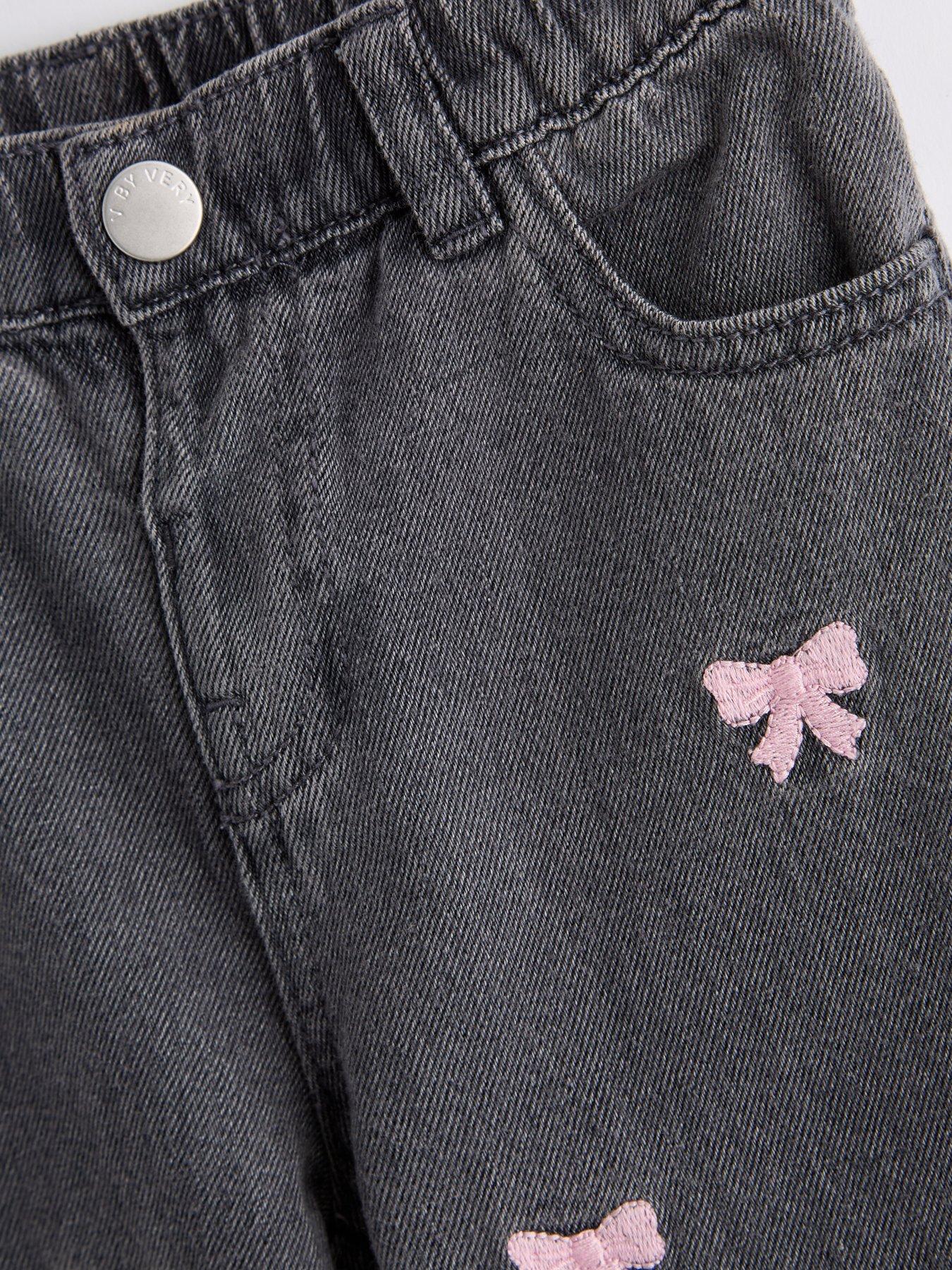 Image 3 of 6 of The Very Collection Girls Bow Embroidered Denim Jeans - Grey