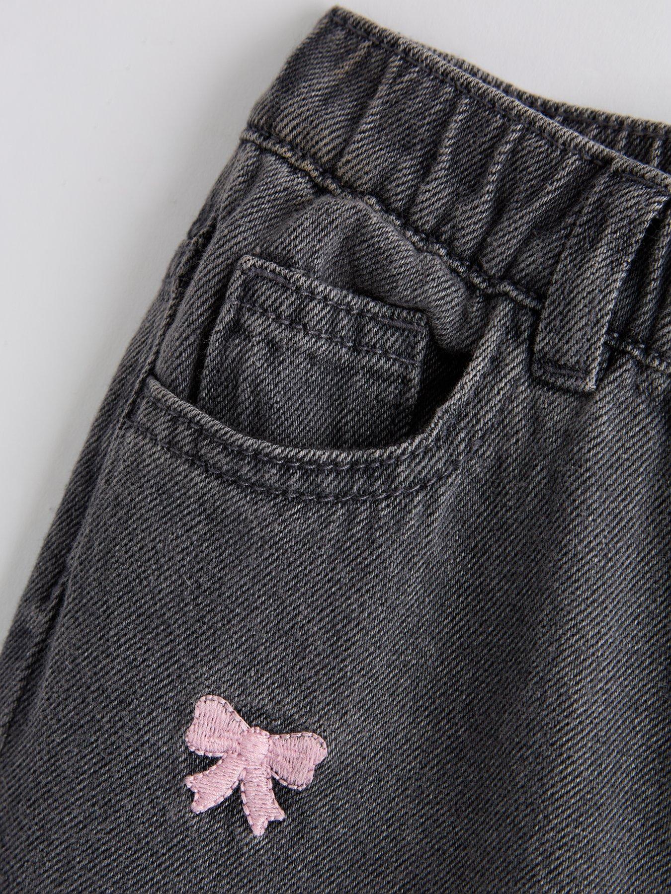 Image 4 of 6 of The Very Collection Girls Bow Embroidered Denim Jeans - Grey