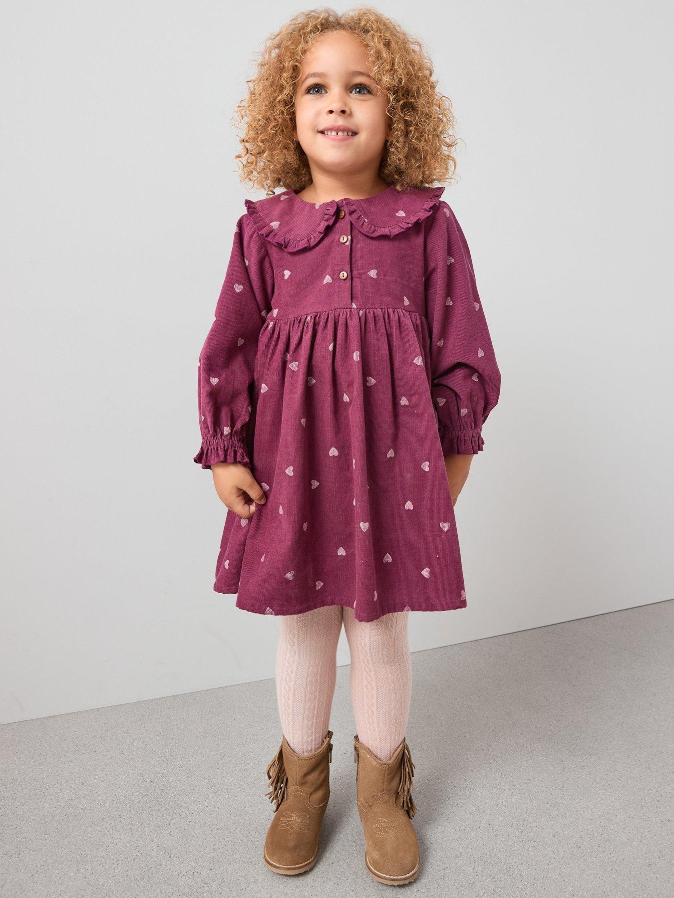 The Very Collection Girls Cord Embroidered Collar Dress - Burgundy
