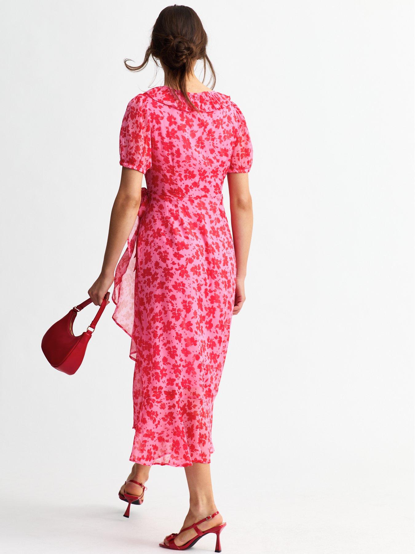 New Look Pink Floral Print Chiffon Midi Wrap Dress Very
