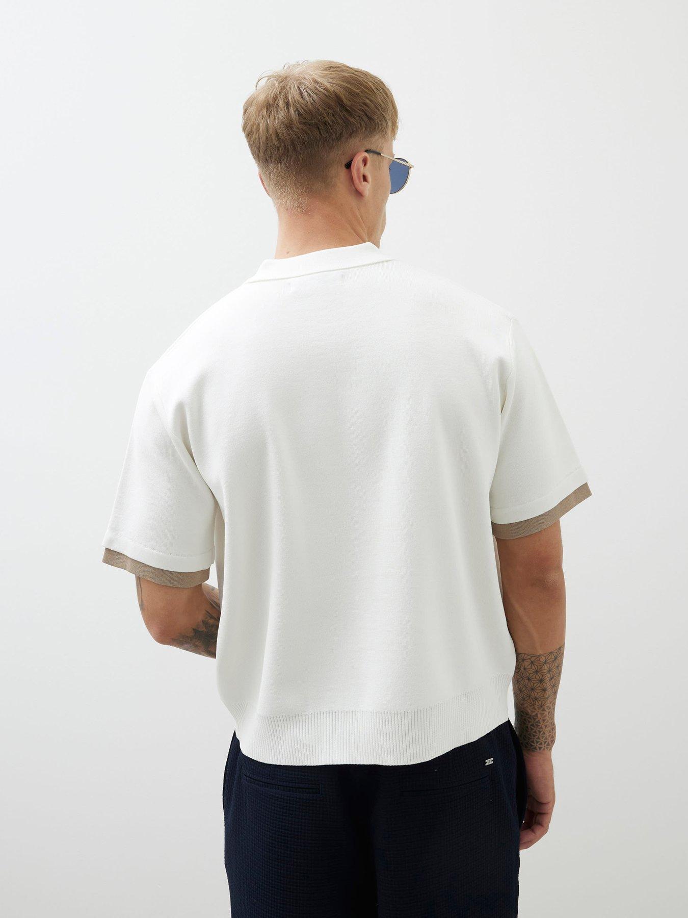 Image 2 of 4 of River Island Short Sleeve Zip Through Knitted Polo - Cream