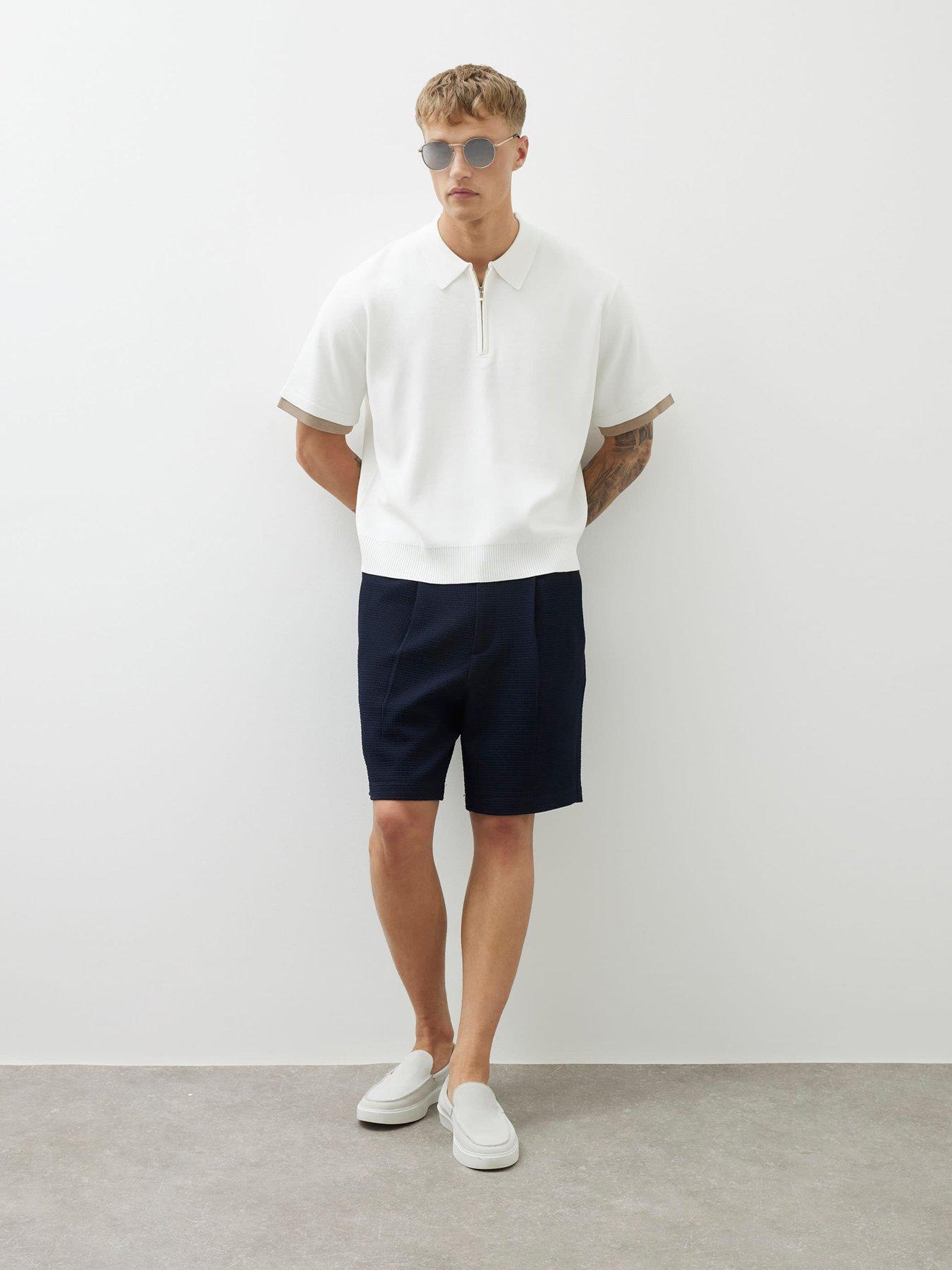 Image 3 of 4 of River Island Short Sleeve Zip Through Knitted Polo - Cream