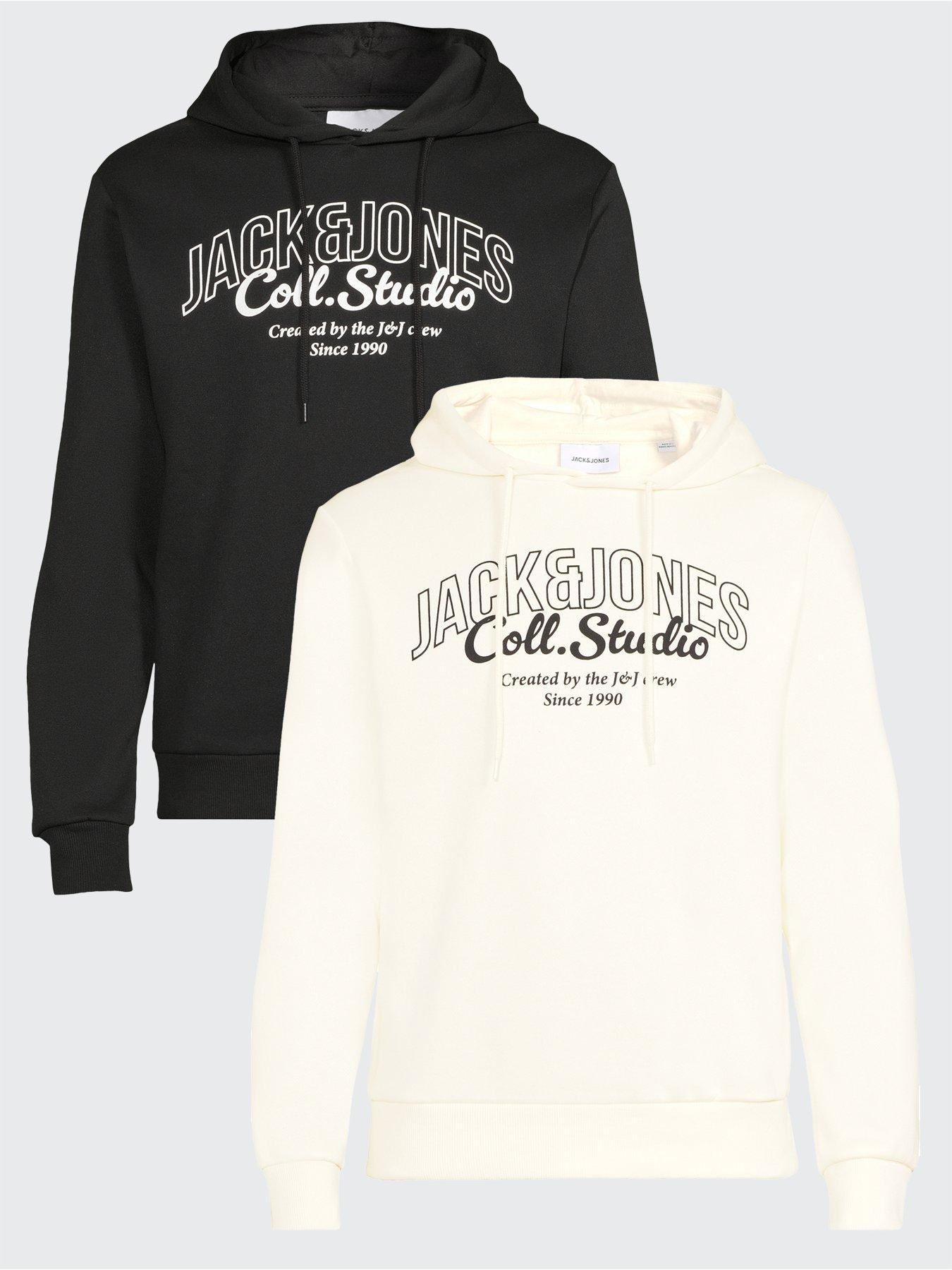 Jack & Jones 2 Pack Makoto Logo Hoodies - Cream/Black