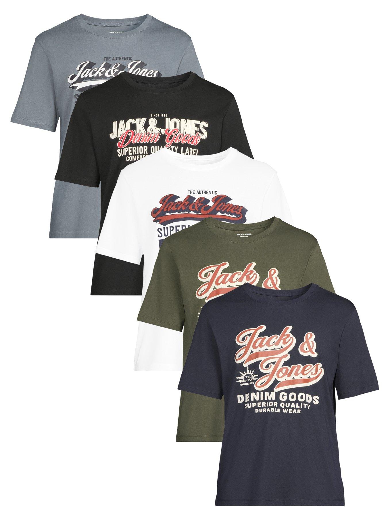 Image 1 of 6 of Jack & Jones 5 Pack Logo Short Sleeve Crew Neck T-Shirts - Multi