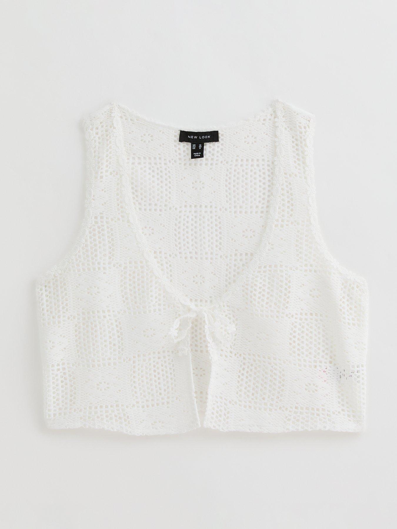 Image 5 of 5 of New Look Crochet Tie Front Beach Waistcoat - White