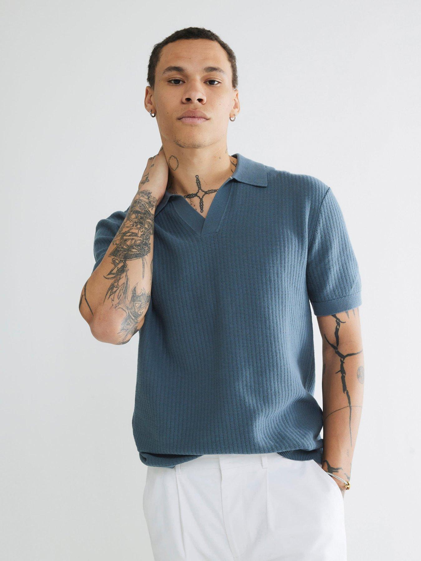 undefined River Island Short Sleeve Open Collar Knitted Polo