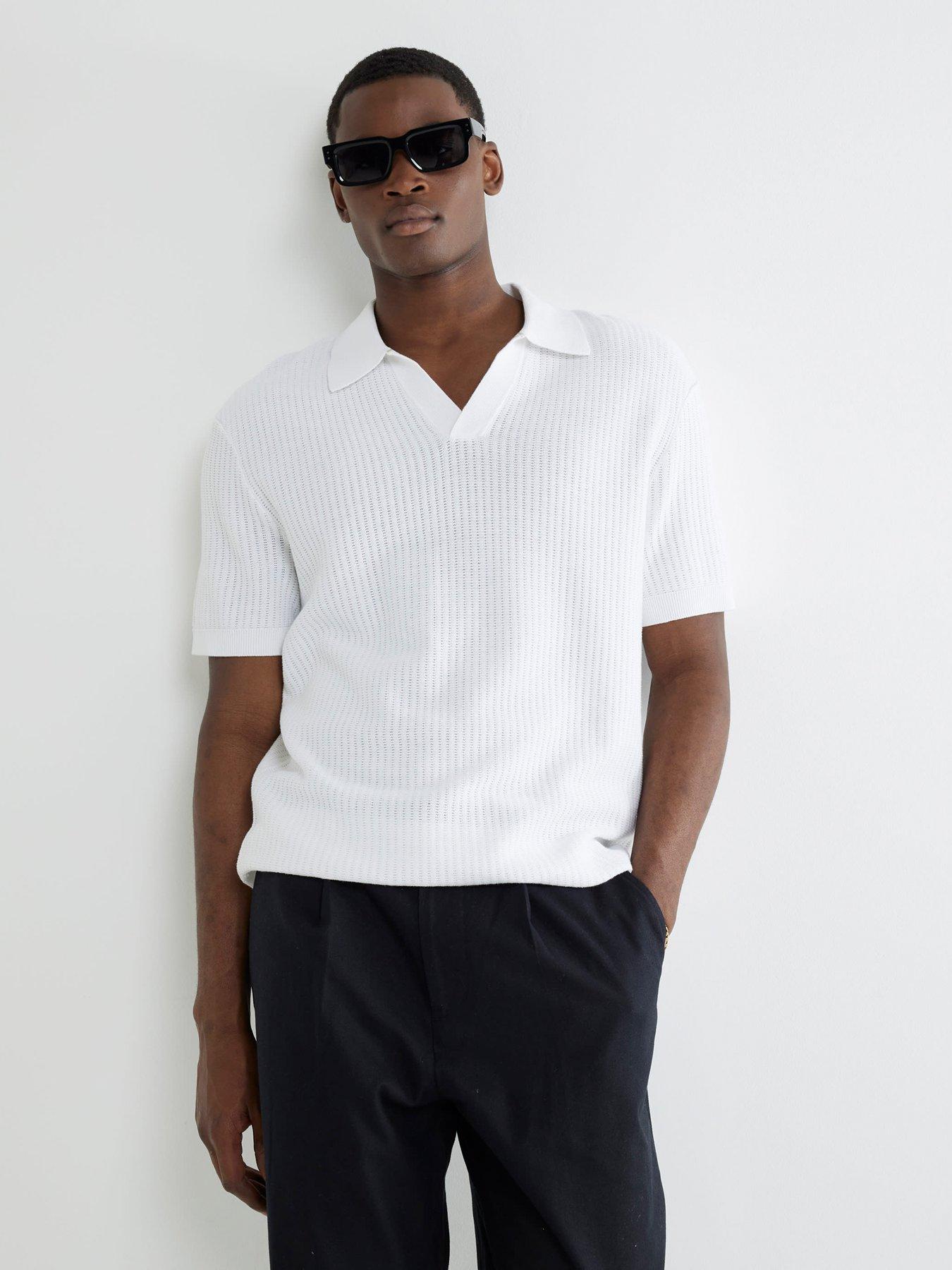 undefined Short Sleeve Open Collar Knitted Polo - White