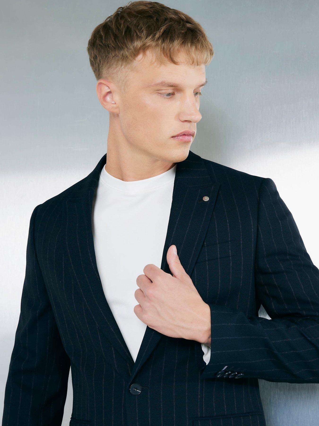 undefined Slim Fit Pinstripe Suit Jacket - Navy