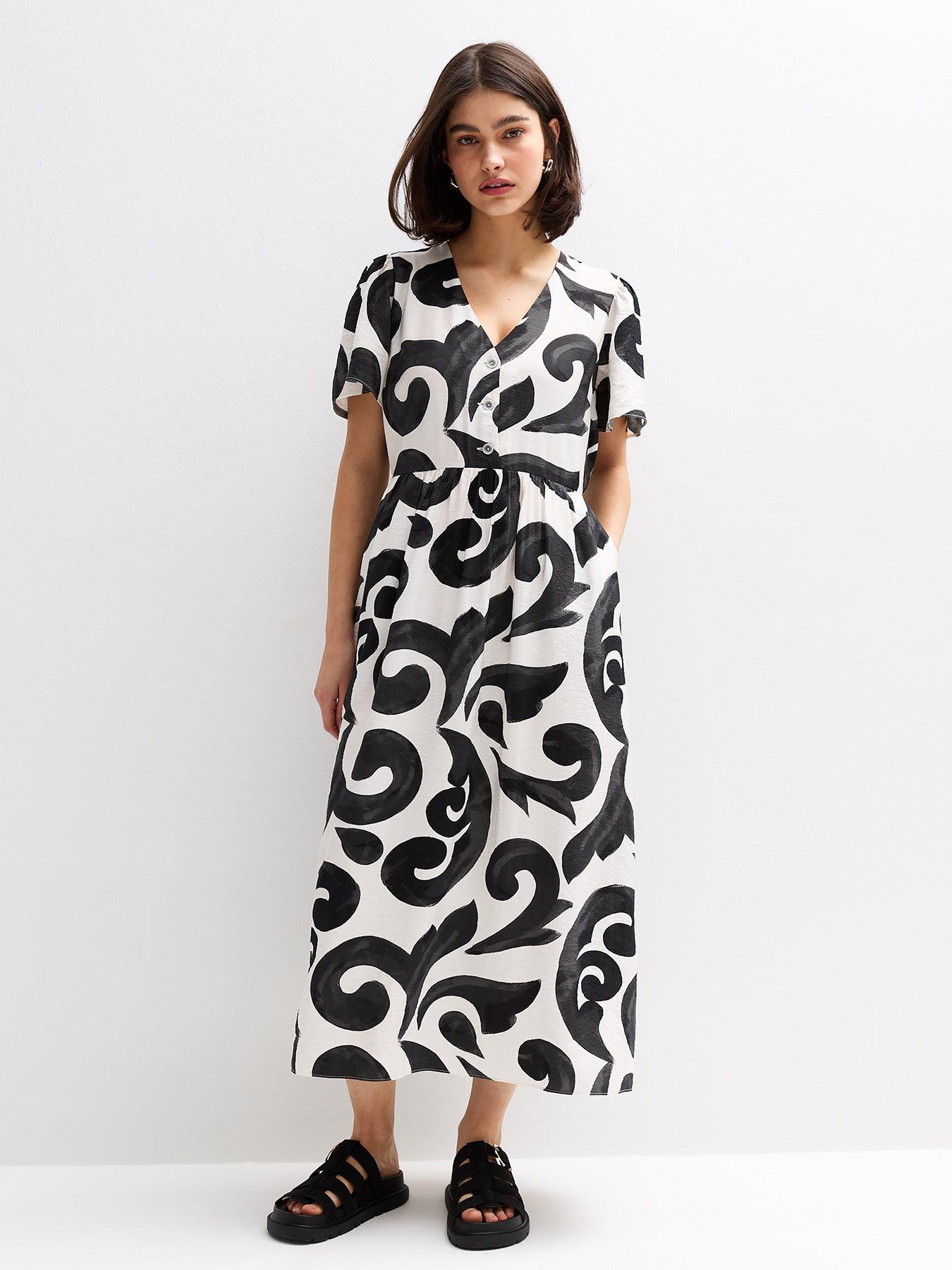 undefined Black Swirl Print Midi Shirt Dress