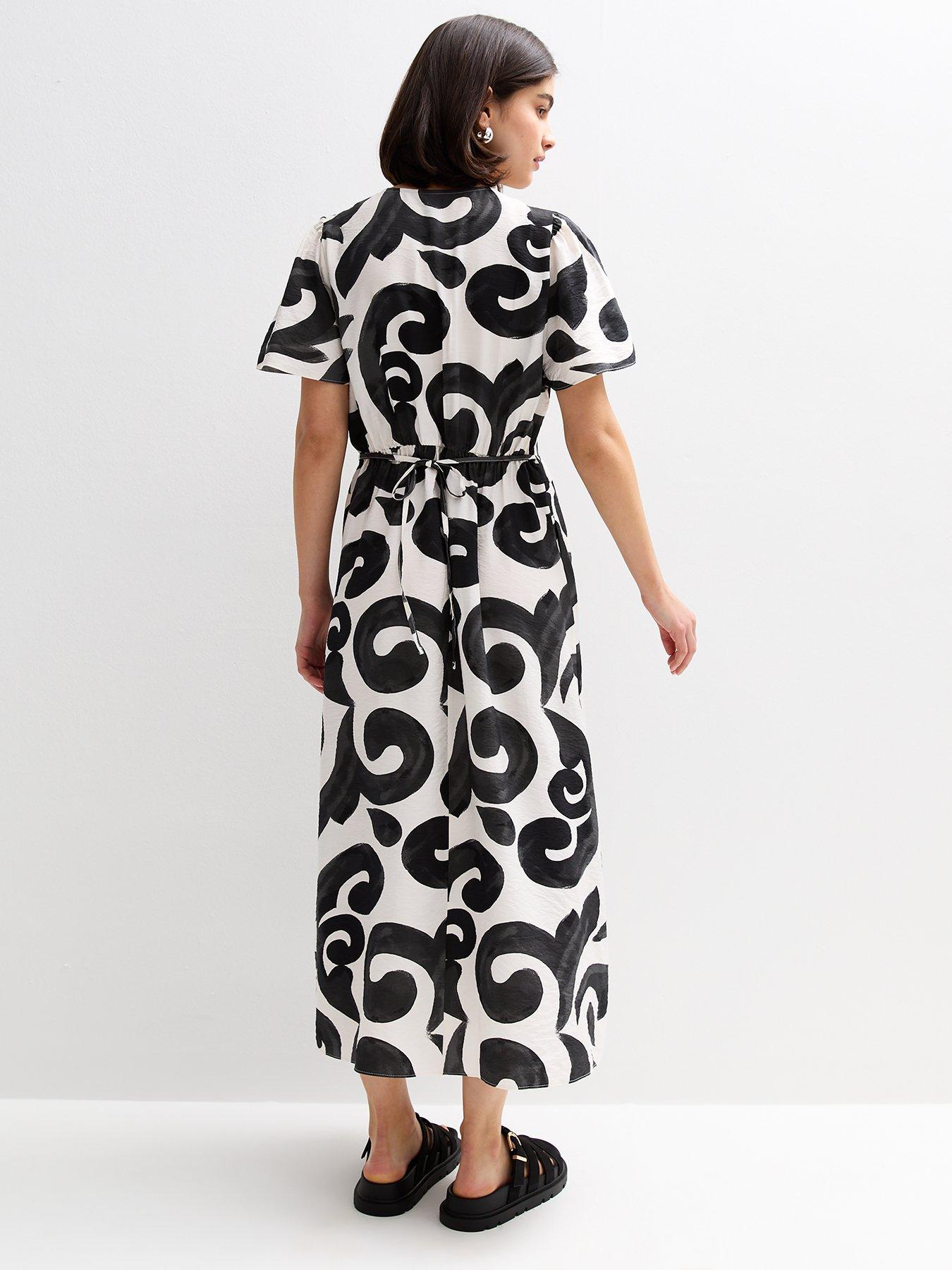 New Look Swirl Print Midi Shirt Dress - Black/White | Very