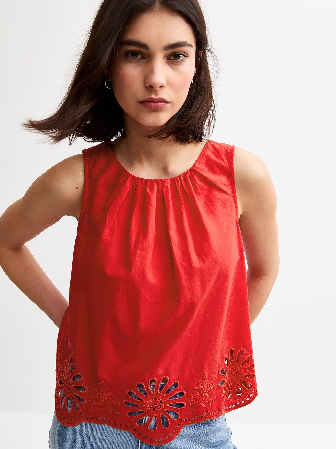 undefined Red Broderie Anglaise Hem Vest