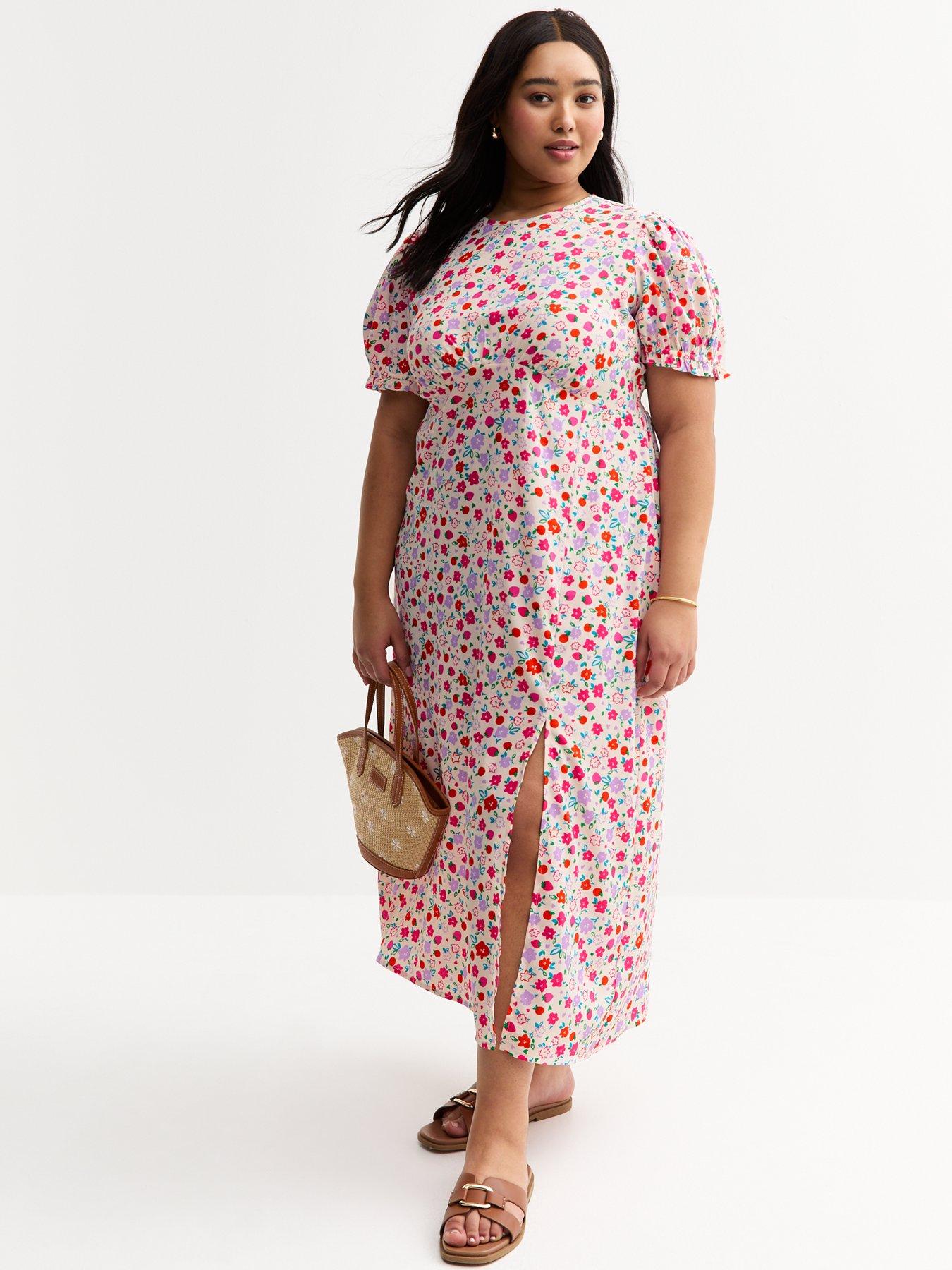 undefined Curves Cream Floral Print Midi Dress
