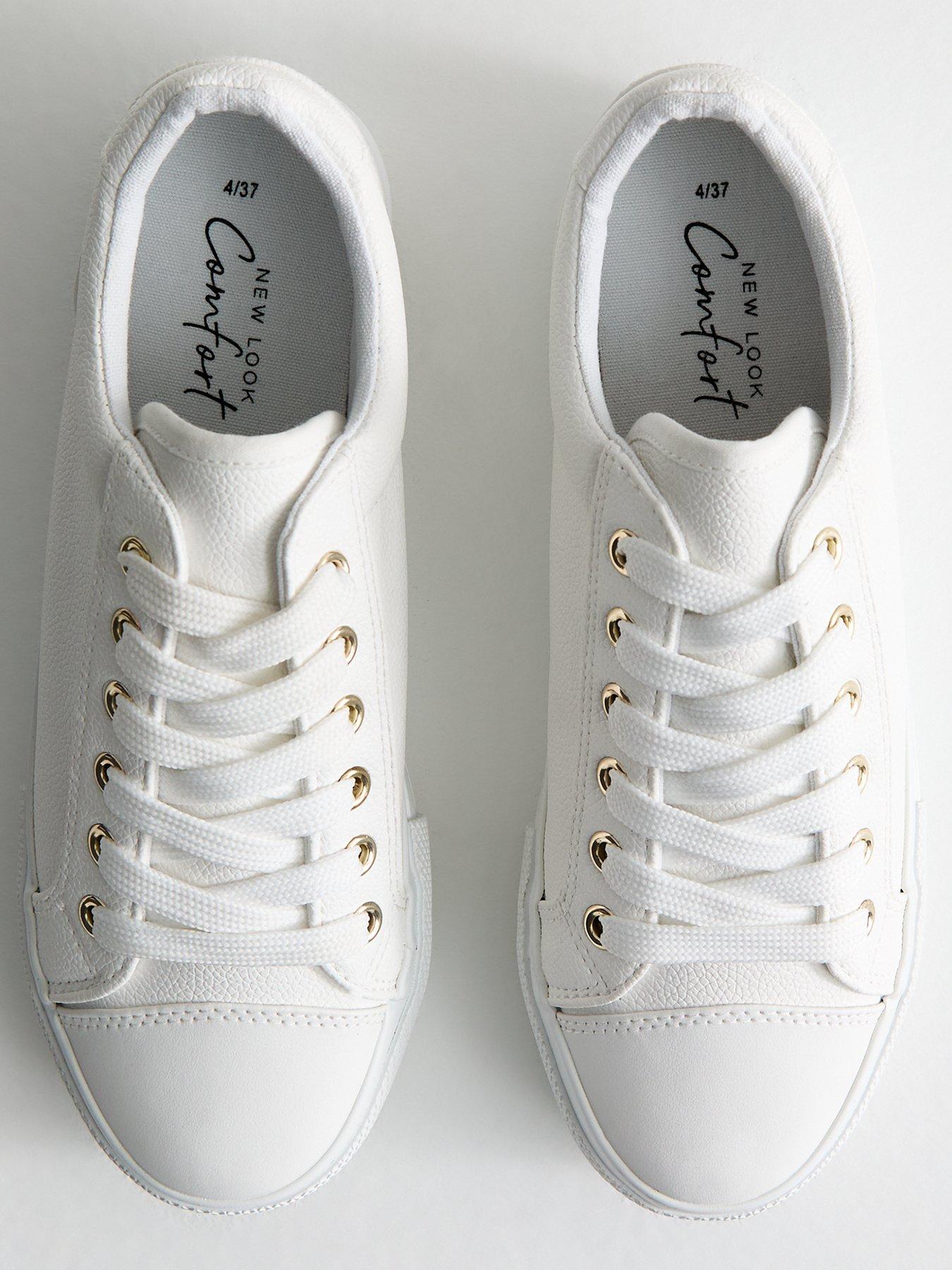 Image 4 of 6 of New Look White Platform Sole Pebbled Faux Leather Trainers