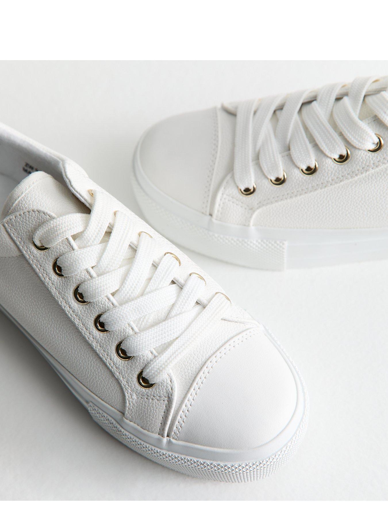 Image 5 of 6 of New Look White Platform Sole Pebbled Faux Leather Trainers