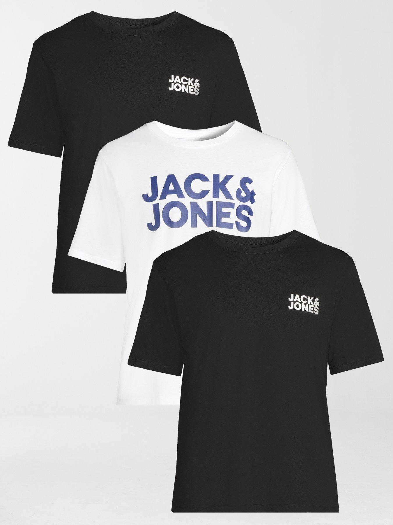 Jack & Jones 3 Pack Corporate Logo Short Sleeve Crew Neck T-Shirts - Black