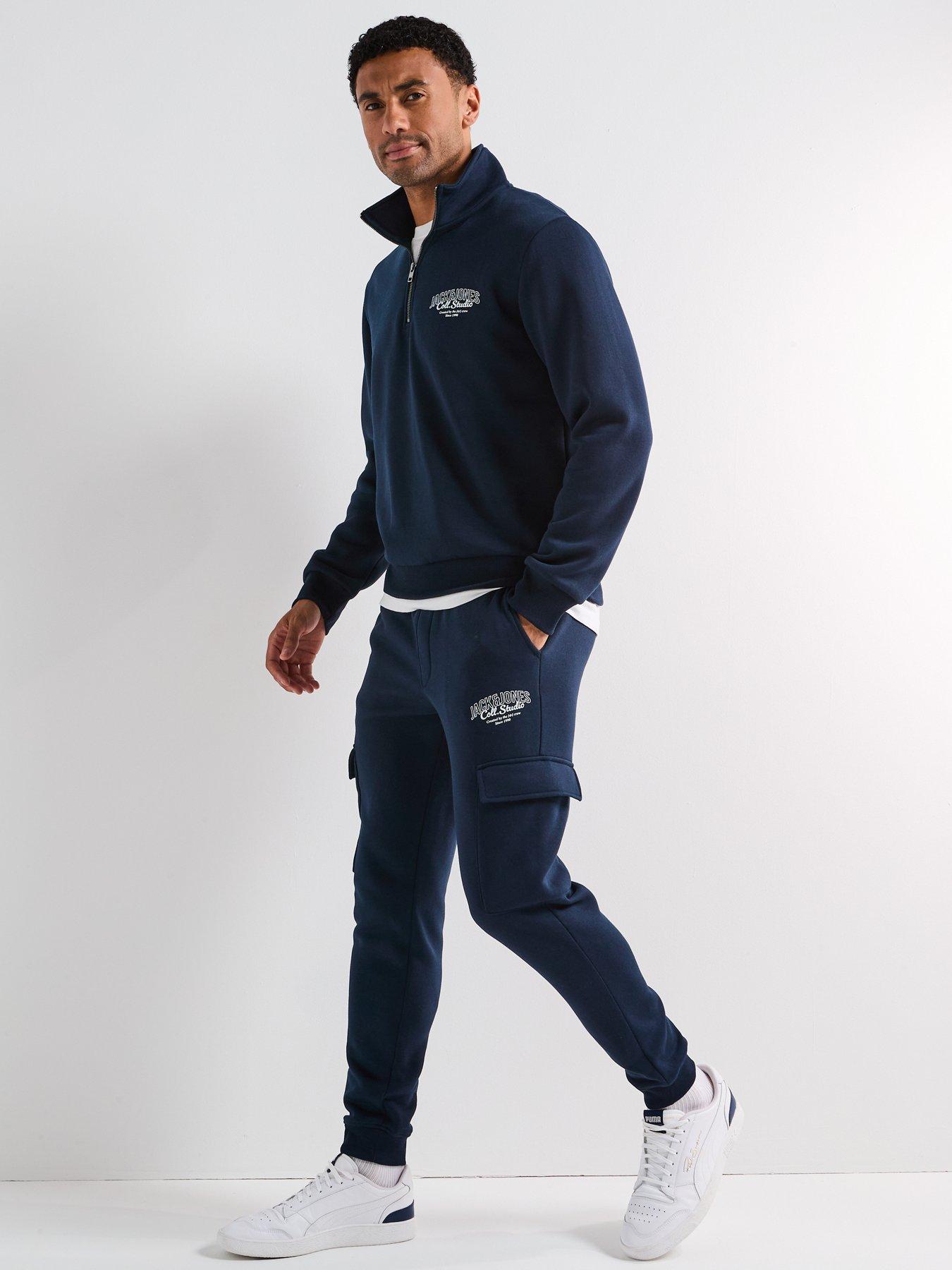 Jack & Jones Makoto Quarter Zip Logo Tracksuit - Navy | Very