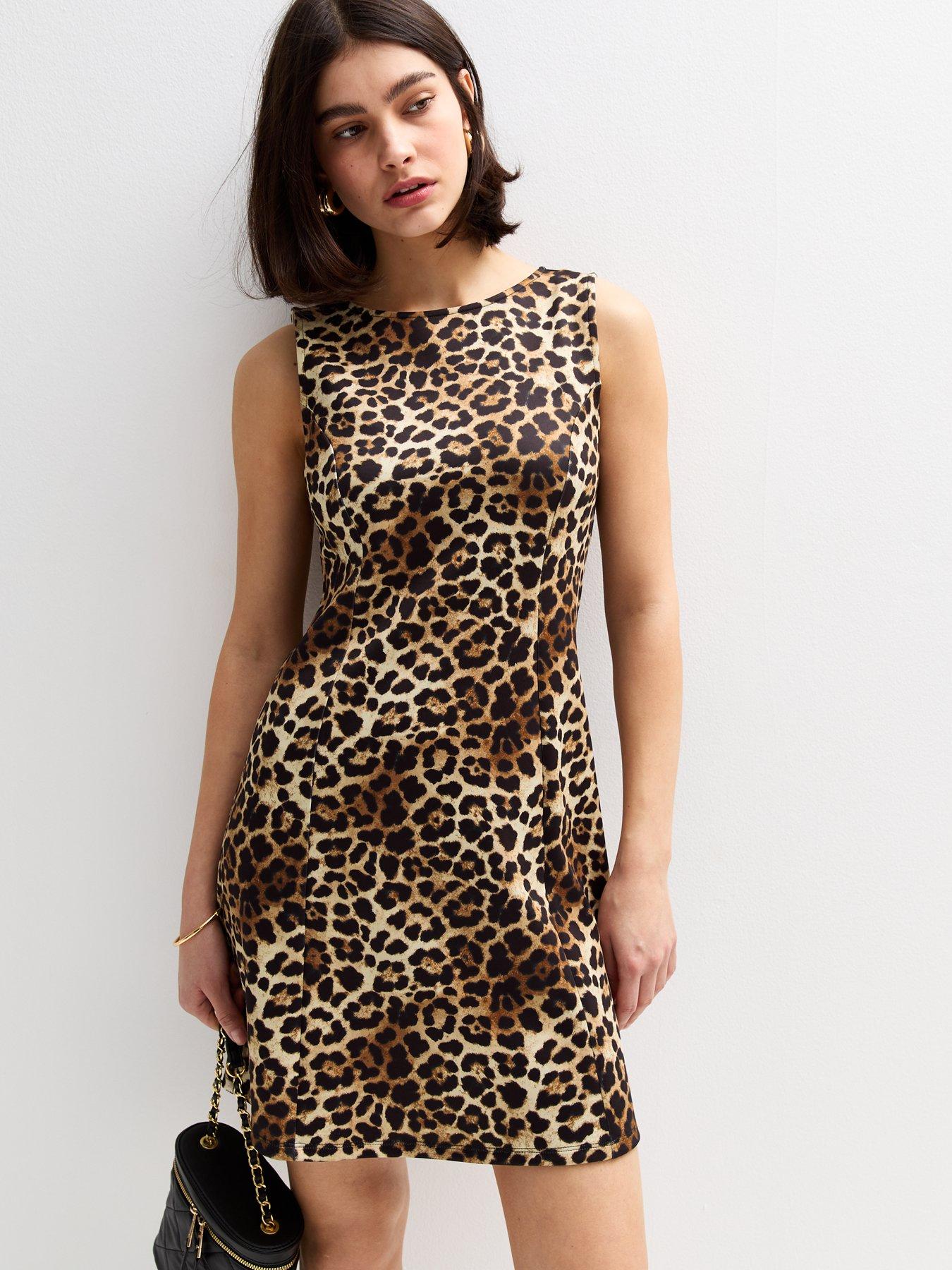 undefined Brown Leopard Print Micro Mini Shift Dress