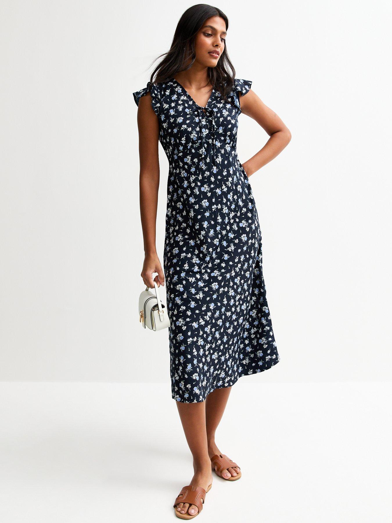 undefined Blue Floral Print Midi Dress