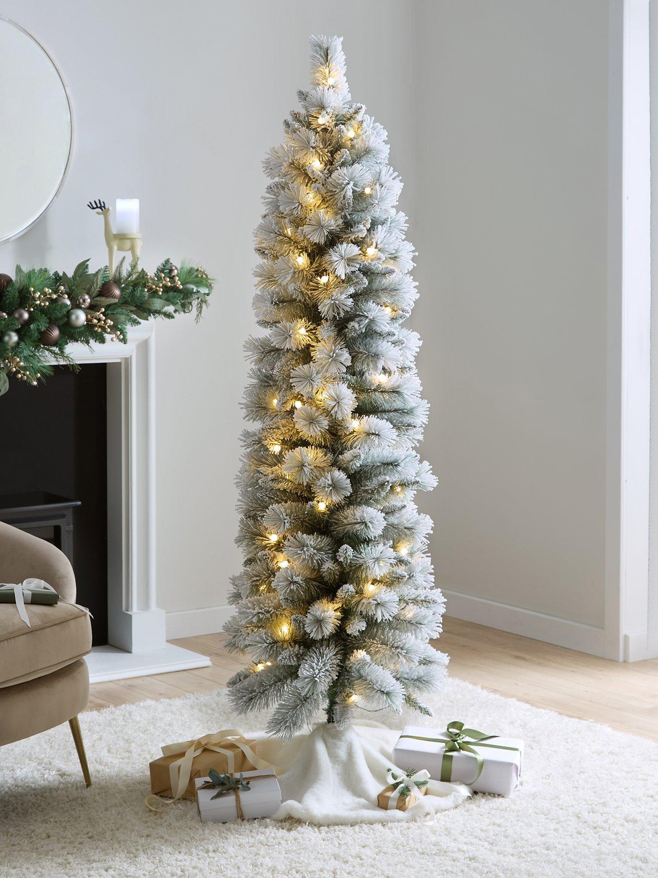undefined 6ft Prelit Flocked  Pencil Tree With Dual Colour Multifunction Twinkling Lights