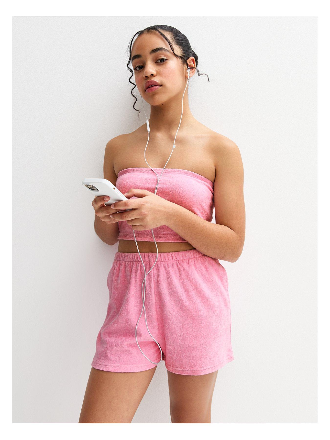 undefined Girls Towelling Bandeau Top - Pink