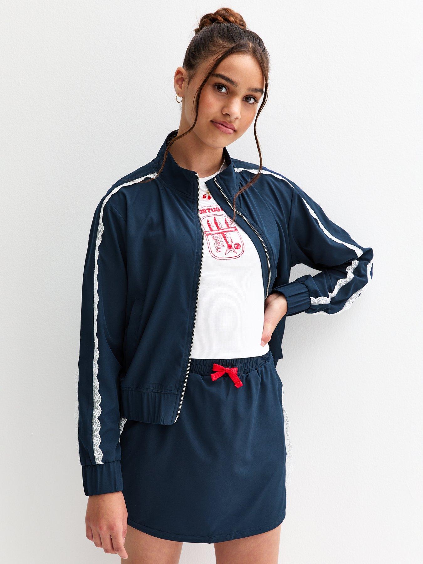 undefined Girls Navy Lace Stripe Jacket