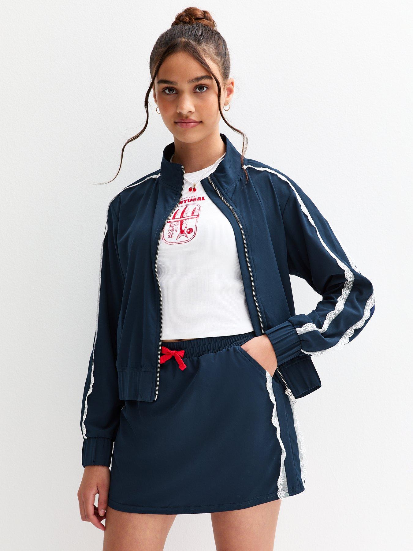 undefined Girls Navy Lace Side Stripe Mini Skirt